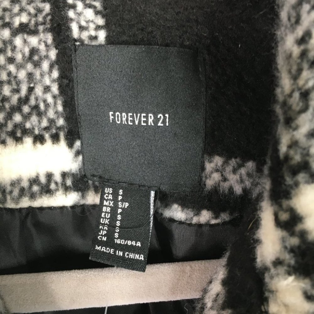 Forever 21 Black and White Plaid Double-Breasted Peacoat - Picture 3 of 10